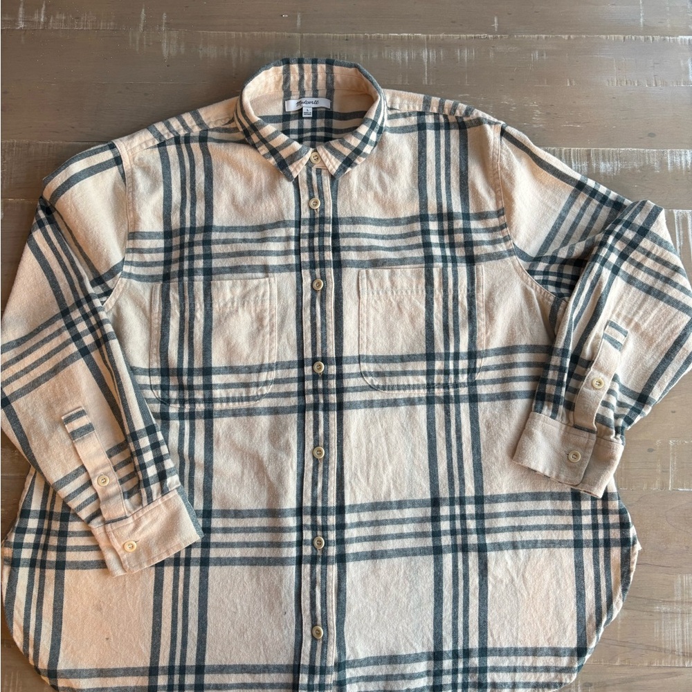 Madewell women's Plaid Shirt in Cream and Teal
